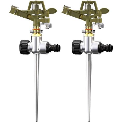 2X Arroseur Jardin Sprinkler Piquet de Terre Irrigation jusqu'à 24m 360° Embout pulvérisation irrigateur arroseur à impulsions Max. 450m² (1/5)