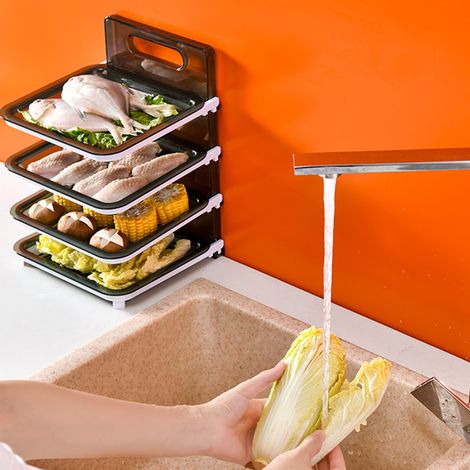 Wandmontiertes, faltbares und stapelbares 4-stöckiges Serviertablett für Speisen, ideal zum Teilen von Gerichten und Fondue (grün). (1/5)