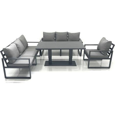 Fimous Outdoor Garden Furniture Set Aluminium Lounge Sofa Adjustable Rising Lifting Dining Table Sets Dark Grey (1/5)