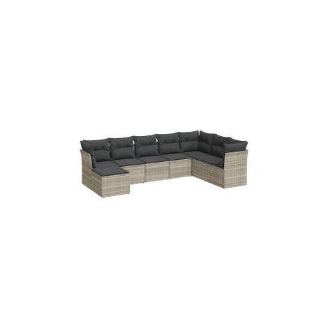 Salon de jardin 8 pcs avec coussins gris clair résine tressée (1/4)