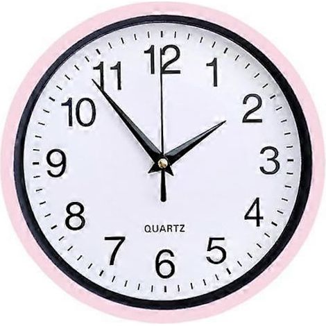 Horloge murale silencieuse, sans tic-tac, ronde, avec grands chiffres -FS- rose clair (1/5)