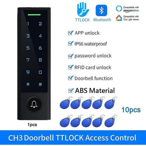 Clavier de contrôle d'accès par empreinte digitale RFID, application TTLOCK pour smartphone, entrée Bluetooth, relais étanche, lecteur de carte à puce, ouvre-porte de porte CH3-IC, clé bleue (1/5)