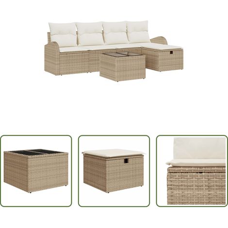Poly-Rattan - Sofa Set mit Kissen mit Speicher Beige und Creme Poly-Rattan (1/5)