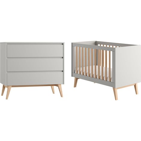 Lettino evolutivo Pinio Swing 60x120 Grigio e legno e Cassettiera 3 cassetti (1/4)