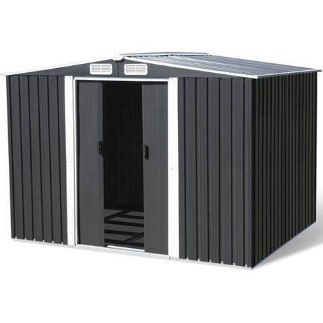 Terre Jardin – Abri de jardin métal 4,77 m² – Dimensions 246 x 193 x 178 cm – Acier galvanisé 0,4 mm – Portes coulissantes avec grilles d'aération (1/5)