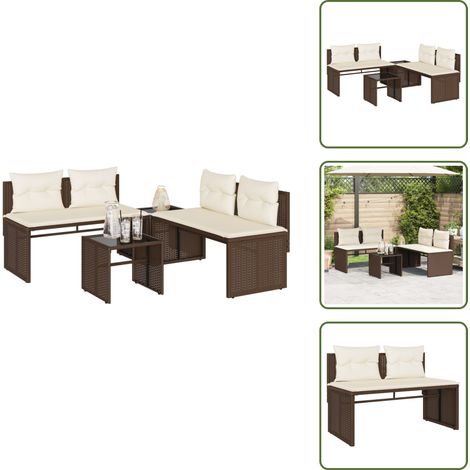 Rattan PE - vidaXL Set Divano da Giardino 4 pz con Cuscini Marrone in Polyrattan - Acciaio verniciato