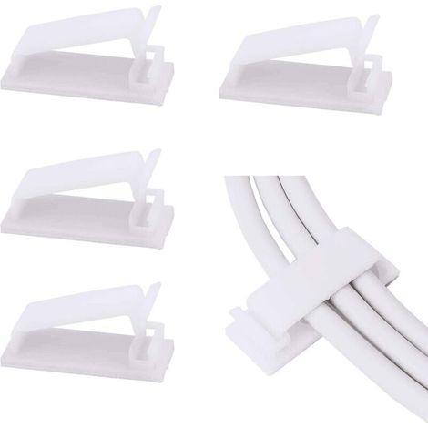 Lot de 50 clips de gestion de câbles auto-adhésifs (blancs), organisateurs de câbles, clips de fil, support de cordon pour TV, PC, câble Ethernet sous le bureau, la maison et le bureau. (1/4)