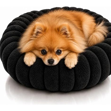 Panier Donuts Noir M Anti-Stress pour Chien Chat Rond Coussin Moelleux Effet Cocooning Pouf Apaisant Lavable Base Antidérapante Tailles Coloris 50 à 90 cm (1/5)