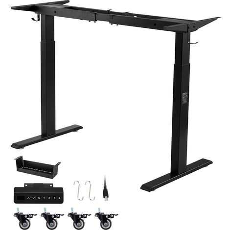 Pied Bureau Assis Debout Double Moteur, Cadre Bureau Assis Debout Électrique Réglable en Hauteur 70-117 cm pour Poste de travail et Maison, avec 4 Mémoires, Longueur Extensible 104-160 cm, Noir (1/5)
