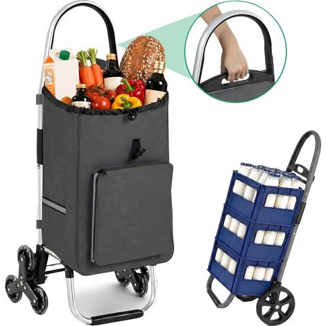 Carrito de la compra, estructura de aluminio, fácil de maniobrar, gris. (1/2)