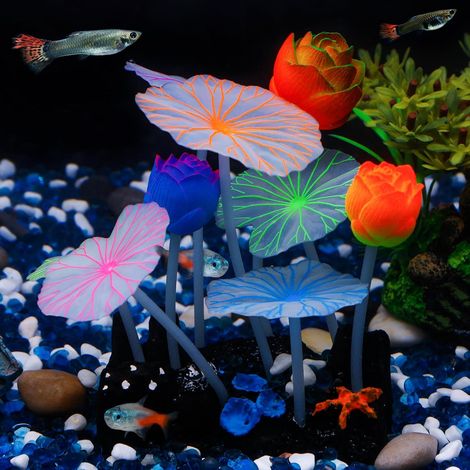 Ornement de décor d'aquarium en champignon artificiel à effet lumineux, pour le paysage de réservoir à poissons (1/4)