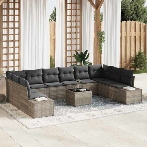 Gartensofa-set mit Kissen 10 pcs Hellgrau Polyrattan