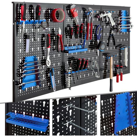 AREBOS Tool wall Perforated wall Workshop wall Metal wall Perforated sheet 17 parts - Black / Blue