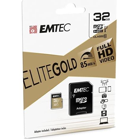 EMTEC MicroSD Card 32GB SDHC UHSI U1 CL.10 Gold Adapter (1/3)