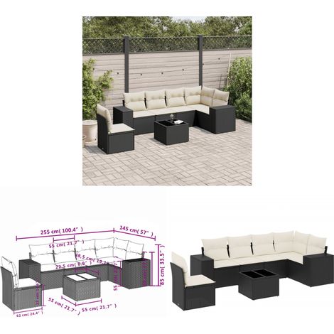7-tlg. Garten-Sofagarnitur mit Kissen Schwarz Poly Rattan - Gartenmöbel - Outdoor Möbel - Rattan Gartenset - PE-Rattan - Esstisch Set - Home & Living (1/3)