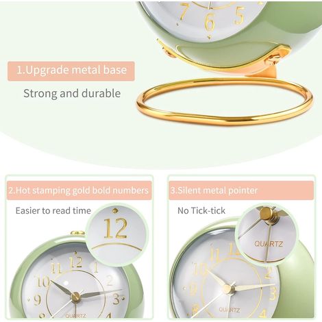 Sveglia analogica - Design retrò con luce notturna, funzionamento silenzioso - Funziona a batterie - Ideale per camera da letto e comodino - Adatta a bambini e adulti - Verde (1/5)
