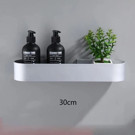 (30 cm, mat) Étagère de salle de bain nordique, fixation murale sans perçage, porte-serviettes, panier de rangement noir pour douche, accessoires de salle de bain (1/5)