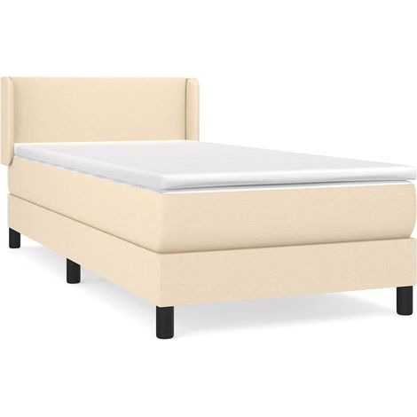 Lit Sommier avec Matelas et Surmatelas Tête de Lit Réglable Tissu Crème 90 x 200 cm, 43.45kg (1/5)
