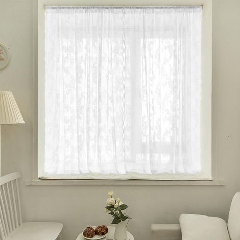 Rideau Crème - Dentelle Tricotée Semi-Transparente - Pour Chambre Salon Fenêtre Petite Cuisine - Poche À Tige - Style Rétro Vintage - 1 Pièce (1/5)