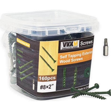 160 Tornillos ranurados verdes n.°8 x 2", anticorrosivos, para montaje madera exteriores (terrazas/cobertizos), ideales para carpinteros y bricoleurs (1/5)