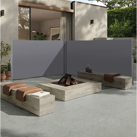 Store latéral rétractable 180 x 600 cm en polyester gris, facile à monter pour balcon FloraGrace (1/5)
