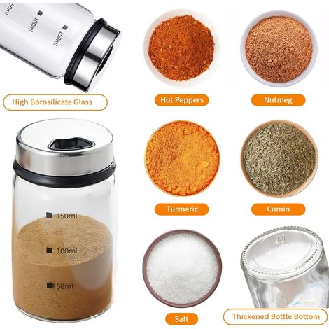 2Pcs 150ml Bocaux à Épices avec Couvercle Rotatifs & 4 Types Trous épices Coulée Réglables, Pots à Salières et Poivrières Verre Borosilicaté, Bocaux Rangement pour Sels Cuisine, Barbecues à Extérieur (1/5)