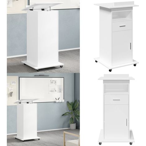 Pupitre et roues et tiroir blanc 55x55x107 cm bois d'ingénierie - Bureau - Meuble De Bureau - Pupitre - Plateau De Conférence - Support Ordinateur Portable - Home & Living (1/5)