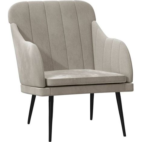 Fauteuil design gris clair en velours – Siège ergonomique 63 x 76 x 80 cm pour salon, bureau ou chambre – Assise moelleuse et dossier soutenu (1/5)