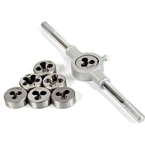 Juego de 8 terrajas circulares de acero métricas, llave hexagonal métrica para roscas, herramientas manuales métricas