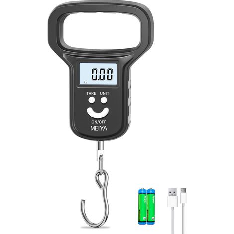 Lot de 2 Balance de Pêche à Double Alimentation (Pile/Rechargeable), Poignée Extra Large, Écran LCD Rétroéclairé, Comprend 2 Piles AAA et Câble de Chargement USB-C, Cadeau de Pêche pour Hommes (Noir) (1/5)