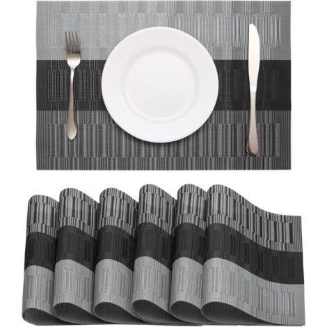 Sets de Table Lavable Lot de 6 Sets de Table PVC Sets de Table Plastique Set de Table Moderne Résistant à la Chaleur Antidérapant pour Cuisine Table à Manger, 45x30cm (Noir-Gris) (1/4)