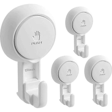 Lot de 4 crochets à ventouse en plastique, nouveaux crochets muraux à ventouse robustes/porte-serviettes, peignoirs, manteaux, lingettes, accessoires de cuisine et de salle de bain, 5 kg, blanc (1/5)