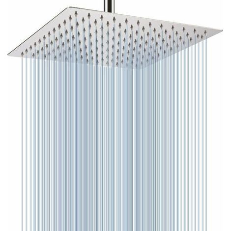 Large 30cm Ceiling Shower Head - High Pressure Square Stainless Steel Shower Head for a Comfortable Shower - Wall or Ceiling Mounted (Chrome) (1/5)