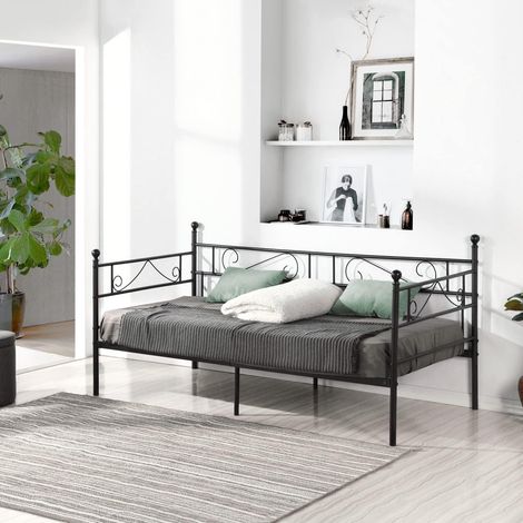 H.J Wedoo – Lit simple en métal 90x190 cm – Cadre robuste noir avec sommier à lattes – Hauteur sous lit 32 cm – Assemblage rapide en moins de 60 min (1/5)