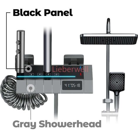 Ensemble de robinetterie de douche style moderne, mitigeur numérique gris pour salle de bain avec affichage numérique, système de douche à effet pluie et bidet (1/5)
