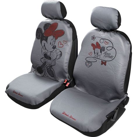 Coppia coprisedili anteriori auto Minnie Mouse Topolina poggiatesta grigio rosso airbag compatibile universale per tutte le auto (1/5)