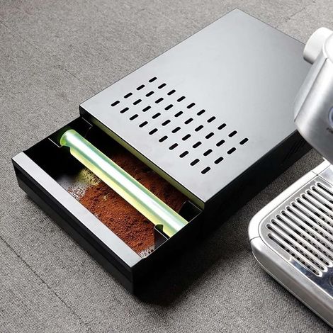 Contenedor para posos de café Knock Box con cajón desmontable, caja de acero inoxidable con varilla de goma para recoger y reciclar los posos de café (Negro-01)