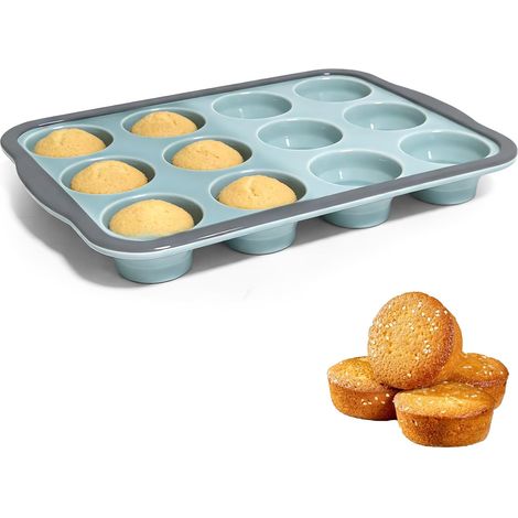 Lot de 12 Moules à Muffins Standard avec Cadre en Métal – Moules en Silicone Antiadhésif pour Cupcakes, Brownies et Puddings, sans BPA,Parent,- (1/5)