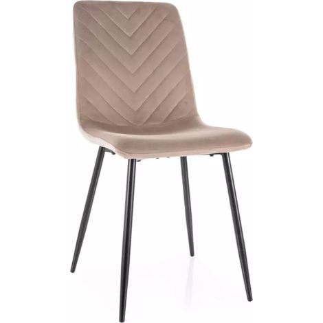 Chaise velours beige et métal noir mat assise haute dossier stylé LOZAT (1/4)