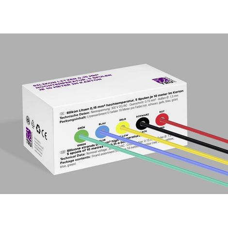 TRU COMPONENTS TC-14085036 Cavetto in silicone 0.15 mm² Rosso, Nero, Giallo, Blu, Verde 1 KIT (1/4)