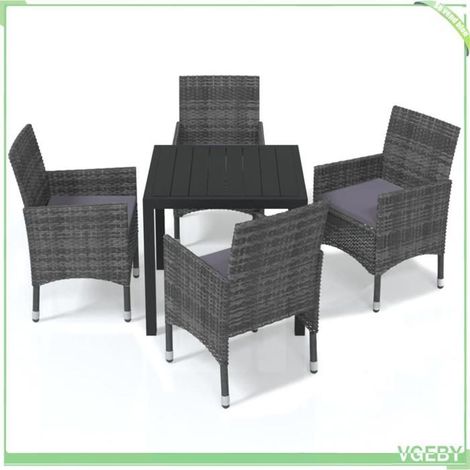 Ensemble à manger de jardin - FAFEICY - 3095022 - Résine tressée gris - Table WPC 80x80 cm - 4 places (1/5)