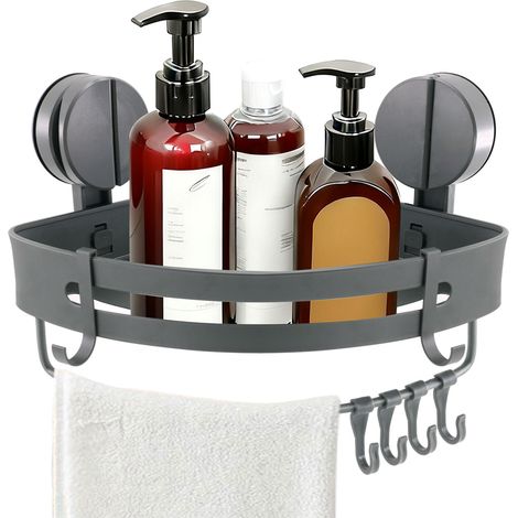 Etagere Ventouse, Ventouse sans Perçage Support Salle de Bain Etagere Douche a Suspendre avec Perche et Crochet Étagère Douche pour Salles de Bains et Cuisines (1/5)