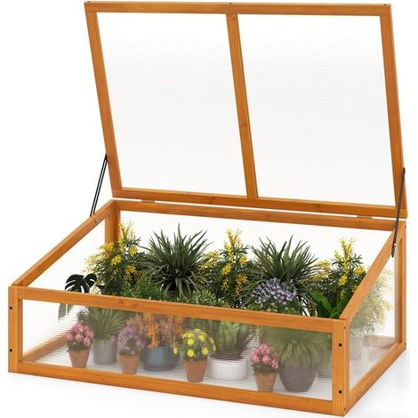 serre froide mini petite serre en bois kit serre chaude isolée fleur toit transparent ouvrant portable jardinière surélevée protection jardinage cul