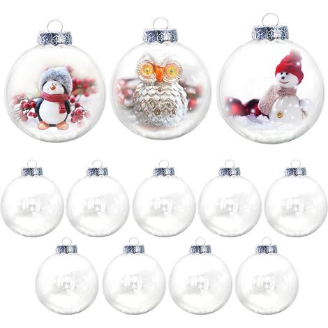 Boule Transparente Plastique, 12 pièces Boules de Sapin de Noël Bricolage remplissables en Plastique, pour Boule Transparente à remplir Boule de Noel Personnalisable kit Boule a Neige (1/5)