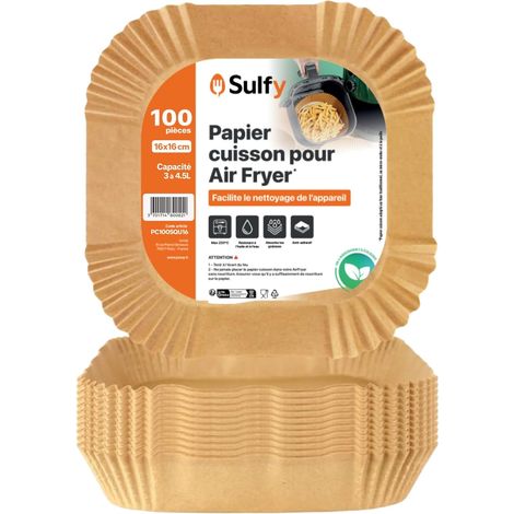 Papier Cuisson Air Fryer - 100 Pièces - Carré 16x16cm - Antiadhésif - Friteuse Sans Huile 4-4,5L (1/5)