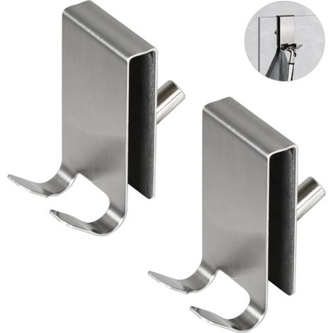 Confezione da 2 ganci per doccia, portasciugamani in vetro bifacciale, gancio in acciaio inossidabile per porta del bagno in vetro da 5-10 mm (argento) (1/4)