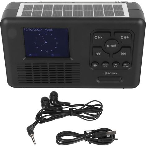 Solarbetriebenes Notfallradio mit Handkurbel, DAB-FM, Bluetooth 5.0, Taschenlampe, MP3-Player und 4 Stromquellen