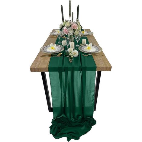 Chemin de table en mousseline de soie de 3 m (27 x 120 pouces), romantique et transparent, pour mariage, décoration de table d'honneur et de réception (vert émeraude, 3 m) (1/5)