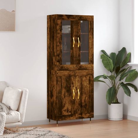 Buffet haut, Meuble de Rangement, Armoire de Cuisine Chêne fumé 69,5x34x180 cm Bois d'ingénierie NKK19099 (1/5)