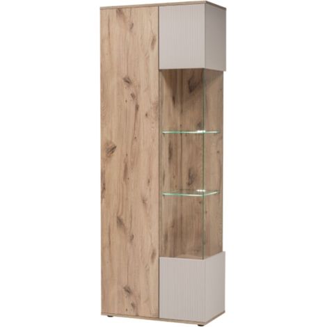 Vitrine ERINA – 2 Türen – Helles Eichenholz und Beige